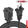 5Core AC Power Cord 15 Ft US Polarized Male to Female 2 Prong Extension Adapter Cords 16AWG 125V 1/2/12 Pc - EXC BLK 15FT