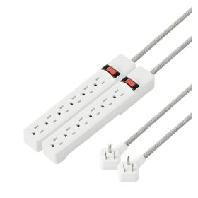 Hyper Tough Indoor 6-Outlet 8ft with Braided Cord, 2 Pack, White,15A,125V