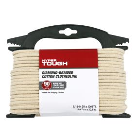 Hyper Tough 3/16 inch Diamond Braided Cotton Clothes Line, 100 feet, Beige, 12.5 oz