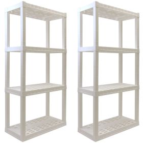 Hyper Tough Garage Shelves, Pack of 2 Plastic Storage Shelving Unit 4 Shelves, White 400 lbs Capacity 56" H x 14" D x 30" W