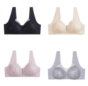 Women's Front Button Lace Bra Without Steel Ring (Option: 4Color Set-7XL)