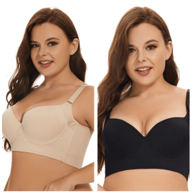 Women's Glossy Plus Size Memory Steel Bra (Option: 2Color Set-S)