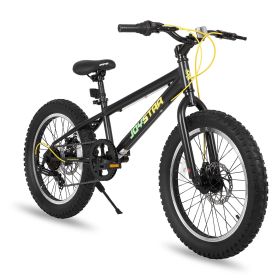 US 20 Inch Mountain Bike for Boy Girl Ages 7-16 Year Old, 3 Inch Wide Knobby Tire, 7 Speed Shimano, Disc Brakes, Fat Tire (Color: Black, size: 20 inch)