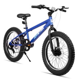 US 20 Inch Mountain Bike for Boy Girl Ages 7-16 Year Old, 3 Inch Wide Knobby Tire, 7 Speed Shimano, Disc Brakes, Fat Tire (Color: Blue, size: 20 inch)