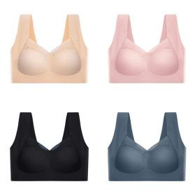 Women's One-piece Fixed Latex Cups Non-marking Sports Bra (Option: 4Color Set-L)